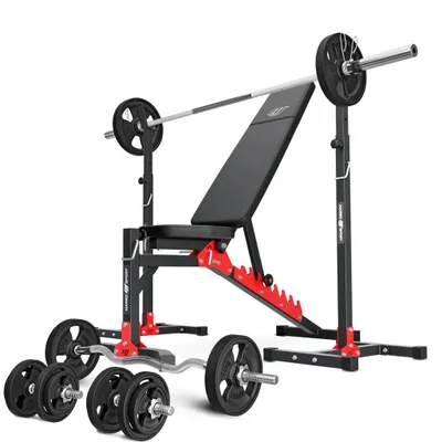 Immagine prodotto di Marbo Sport Set MH19_111KG_KIER_G 2.0 | panca pesi regolabile + portapesi regolabile in altezza + barra gommata e set di piastre pesi 83 kg