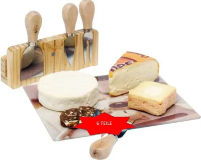 Produktbild von Käsebrett aus Holz mit Magnethalter für das 6-tlg. Besteck mit Glasschneidebrett ohne Käse