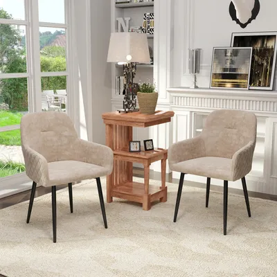 Image de Chaise de salle à manger velours Lot de 2 chaises de cuisine avec accoudoirs rembourrées Beige