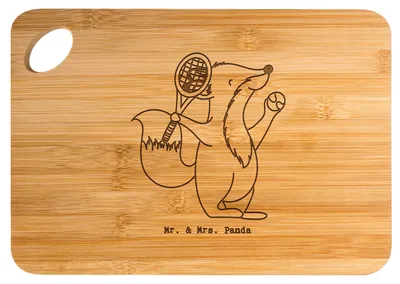 Produktbild von Mr. & Mrs. Panda Holzbrett Fuchs Tennis spielen - Transparent - Geschenk, Ballsportart, Tennisclub, Frühstücksbrettchen, Hackbrett, schneidbrett, Frühstücksbrett, Turnier