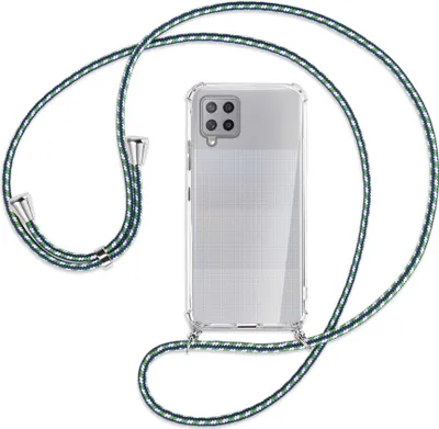 Produktbild von Handykette Backcover-Schutzhülle mit Band (Metall silberfarben) für Samsung Galaxy A42 5G - grün/blau/weiß