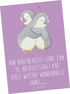 Produktbild von Mr. & Mrs. Panda Postkarte 14. Hochzeitstag Elfenbeinhochzeit - Lavendeltraum - Geschenk, bildkarte, Geschenke, Heiraten, kostbare Momente, Liebe, Ansichtskarte, Heirat