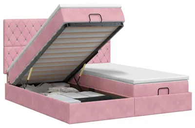 Productafbeelding van vidaXL Ottoman bed met matras en hoofdeinde, 2 stuks, roze fluweel