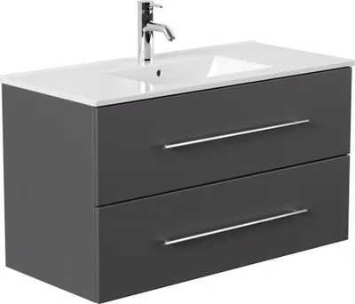 Produktbild von Waschplatz HELLA-02 in anthrazit seidenglanz mit Unterschrank und Mineralguss Waschbecken B/H/T ca. 100/54/46cm