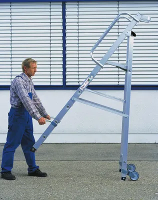 Produktbild von Guenzburger Steigtechnik MUNK 51087 Aluminium Stufen-Stehleiter fahrbar