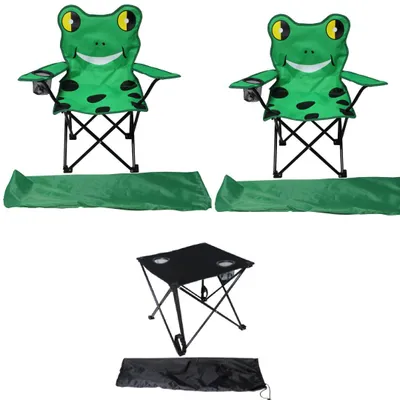 Produktbild von Kinder Camping Set 3tlg. Anglersessel Campingsessel Campingtisch faltbar Frosch