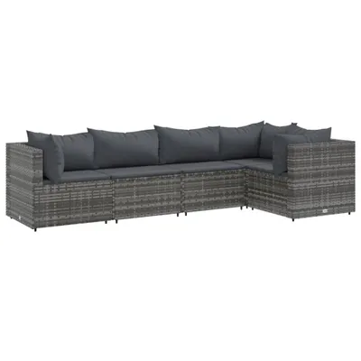 Produktbild von 5-tlg. Garten-Lounge-Set mit Kissen Grau Poly Rattan