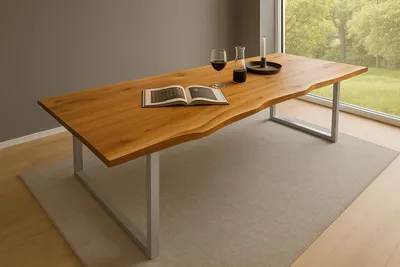 Produktbild von Esstisch Baumkante massiv Akazie natur 260 x 100 silber QUINN
