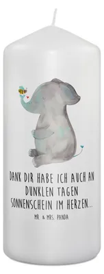 Produktbild von Mr. & Mrs. Panda Kerze Elefant Biene 19 x 8 cm - Weiß - Geschenk, Blockkerze, Liebesspruch, Erinnerungskerze, Heiratsantrag, Lustige Sprüche, Hochzeitsgeschenk, Liebe