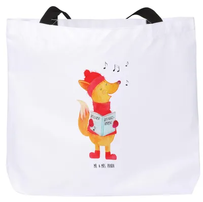 Produktbild von Mr. & Mrs. Panda Tote Bag Fuchs Sänger - Weiß - Geschenk, Einkaufstasche, Strandtasche, Tasche, Weihnachten, Winter, Stoffbeutel, Weihnachtslieder, Schultasche, Singen