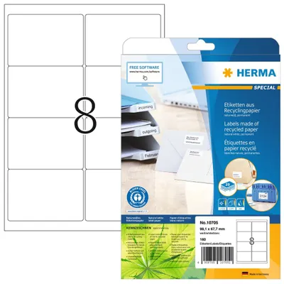 Produktbild von HERMA 10705 - Weiß - Gestanztes Etikett - 9,91 cm - 6,77 cm - 8 Stück(e)