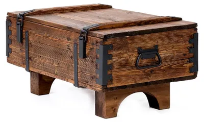 Produktbild von Alte Truhe Tisch Shabby Chic Holz Beistelltisch Couchtisch Länge: 81 cm Höhe: 39 cm Tiefe: 50 cm