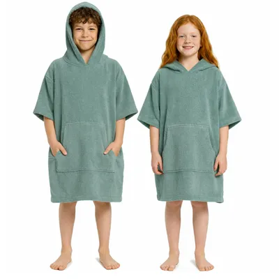 Produktbild von Frottee Badeponcho Kinder Mädchen Jungen 100% Baumwolle Bademantel Surfponcho Handtuchponcho Ponchos Jade 10-13 Jahre (140-158)