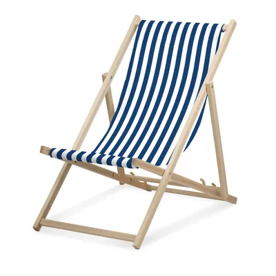 Image de Chaise longue - rayée étroite - bleu foncé - pliable - en bois de hêtre - supporte jusqu'à 95kg - dossier réglable en 3 positions - Chaise longue de plage
