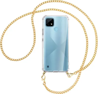 Produktbild von Handykette Backcover-Schutzhülle mit Band (Metall goldfarben) für Realme C21 (RMX3201) - goldfarbene Kette