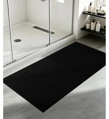 Produktbild von Badezimmerteppich Waffel 60x120cm Schwarz Rutschfest Waschbar Saugfähig Weich