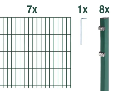 Immagine prodotto di Alberts 671761 Recinzione a doppia rete metallica come set completo da 16 pezzi, plastificata, verde, altezza 103 cm, lunghezza 17,5 m