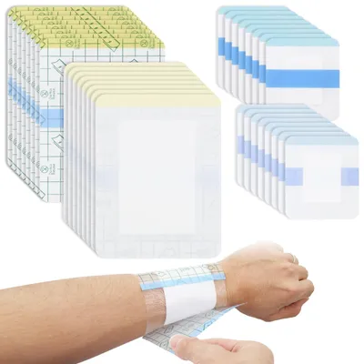 Produktbild von 32 Pflaster – Wasserdichte Wundauflagen – Hypoallergen – Transparente Pflasterfolie – Selbstklebend – Saugfähige Baumwollauflage – Wundauflage