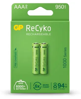 Zdjęcie produktu dla GP Batteries 201241, Bateria do ponownego naładowania, AAA, Niklowo-metalowo-wodorkowa (NiMH), 1,2 V, 2 szt., 950 mAh