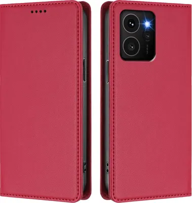 Image de Etui en cuir pour HMD Skyline, étui magnétique en cuirPolyuréthaneavec support Rouge