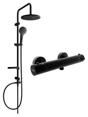 Image de Mexen Erik ensemble de douche apparent avec douche de tête et robinet de douche thermostatique Kai, noir - 77100205-70