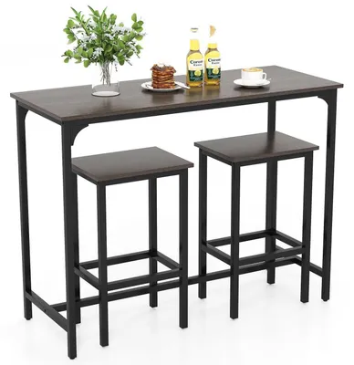Immagine prodotto di Tavolino da bar con 2 sgabelli, tavolino con struttura in metallo, bancone da cucina con poggiapiedi, design industriale, colore grigio