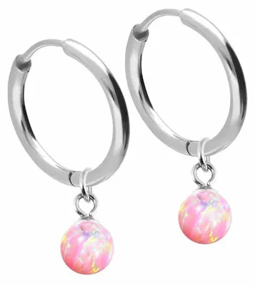 Produktbild von Chirurgenstahl Ohrclicker Creolen SYNTHETISCHER OPAL Farbe: Silber + Opal: Rosa Innendurchmesser: 12 mm