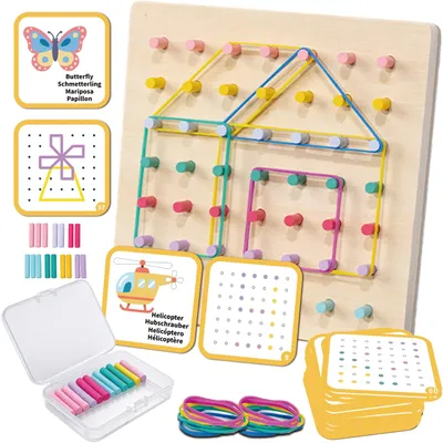 Image de Planche géométrique en bois et planche à picots - Jouet Montessori 2 en 1