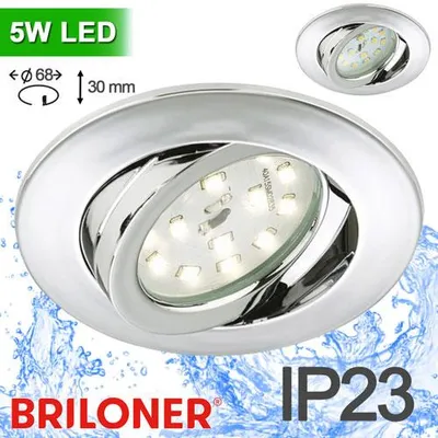 Produktbild von Briloner Ultra flacher LED Einbaustrahler Ø 68 mm – dimmbar & schwenkbar – Chrom – 5,5 W – IP23
