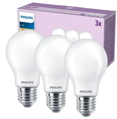 Produktbild von Philips Filament-Lampe Milchglas 60W A60 E27 x3, 7 W, 60 W, E27, 806 lm, 15000 h, Warmweiß