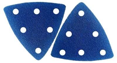 Produktbild von Klett-Schleifdreiecke aus Zirkonkorund mit 6 Löchern für Deltaschleifer, selbsthaftendes Schleifpapier, Schleifblätter 93x93x93mm Korn 40 (50 Stück)