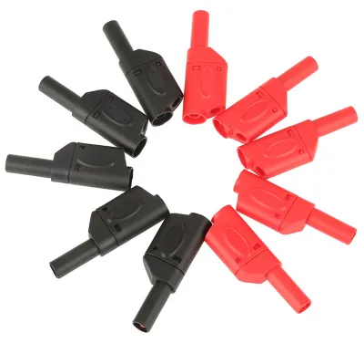 Immagine prodotto di 10 connettori a banana da 4 mm, rosso-neri, completamente isolati e impilabili