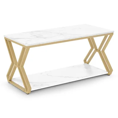 Produktbild von Couchtisch, Beistelltisch mit 2 Ablagen, Sofatisch aus Holz, Moderner Wohnzimmertisch Metall, Kaffeetisch 2196