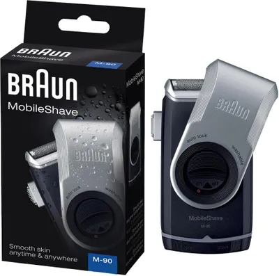 Obrázek produktu pro Braun MobileShave PocketGo M90, Modrá, Stříbrná, Baterie, AA, 60 h, 180 g, 38 mm