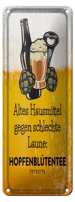 Produktbild von Blechschild  Altes Hausmittel Hopfenblütentee, 27 x 10 cm, Blechschilder Spruch Alkohol