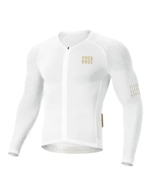 Image de ROCKBROS Maillot de vélo à manches longues Hommes Léger Respirant Séchage Rapide Maillot de vélo pour la course et le VTT Euro Taille XXL Blanc