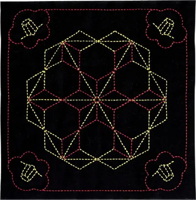 Produktbild von Olympus Sashiko Stickpackung "Hana Fukin Camellia und TobiAsanoha", Stoff bedruckt, 33x33cm, Original aus Japan