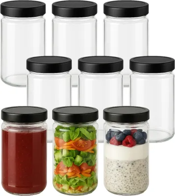 Produktbild von gouveo 9er Set Vorratsgläser 550 ml mit Schraubdeckel schwarz (Deep) - Große Einmachgläser für Overnight Oats
