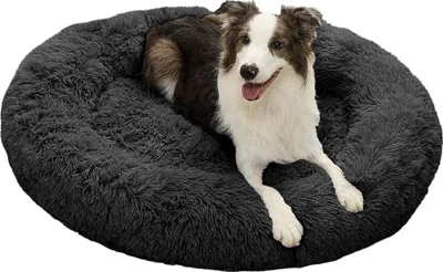 Produktbild von Domarex Hundebett rund für kleine und große Heimtiere,  60 cm, weiches Katzenbett DOGGURU bequem Donutbett für Hunde und Katzen - Graphit