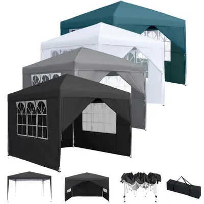 Produktbild von Faltpavillon 3x3m Anthrazit mit 4 Seitenteilen, UV-Schutz 50+, Höhenverstellbar