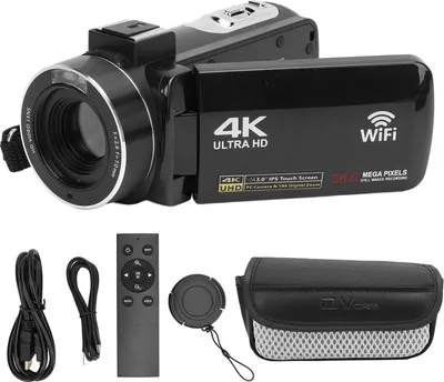 Immagine prodotto di Videocamera, 4K, 56 MP, HD, zoom digitale 18x, touchscreen rotante da 3 pollici, registratore wireless con telecomando per vlogging di viaggio