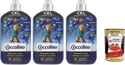 Produktbild von Coccolino Intense Care XXL Ammorbidente Concentrato Wilde Campanula und Bergamotte, Konzentrierter Weichspüler, 76 Wäschen, 3X 1750ml + Italian Gourmet polpa 400g