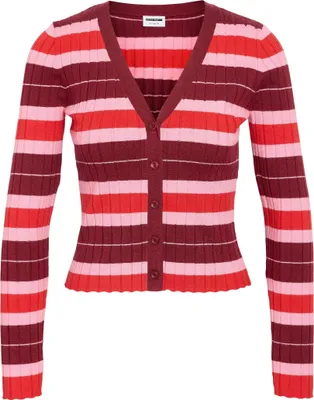 Produktbild von NOISY MAY Gestreifte Strickjacke mit V-Ausschnitt Langarm Rippstruktur Größe: L