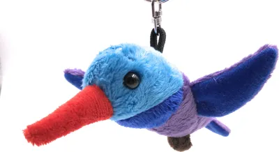 Produktbild von Onwomania Plüsch / Kuschel / Stoff Tier Schlüsselanhänger Kolibri blau Vogel 11 cm