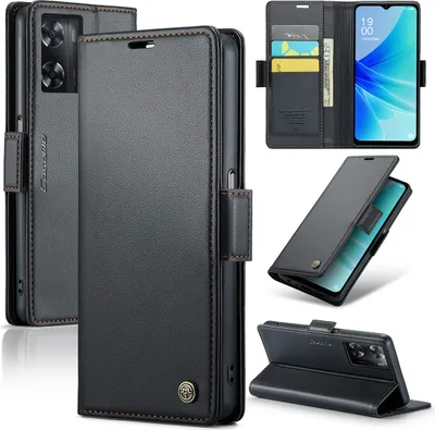 Image de Oppo A57 4G Case, RFID Blocking Card, Advanced Flip Leather Case with Stand Function pour Oppo A57 4G/A57S/A77 4G/A57e/A77S/OnePlus Nord N20 SE Noir