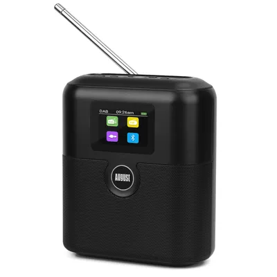 Image de Radio portable DAB+/FM avec Bluetooth, batterie rechargeable et double réveil, 60 stations préréglées - August MB330