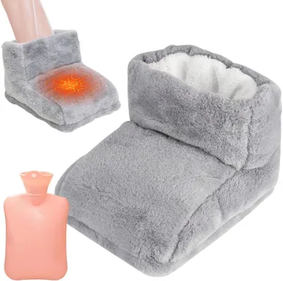 Productafbeelding van Voetenwarmer zonder stroom, 2-in-1 voetenwarmer met warmwaterkruik, 1 liter, groot, superzacht en warm, wasbaar materiaal, voetenwarmer voor dames en heren
