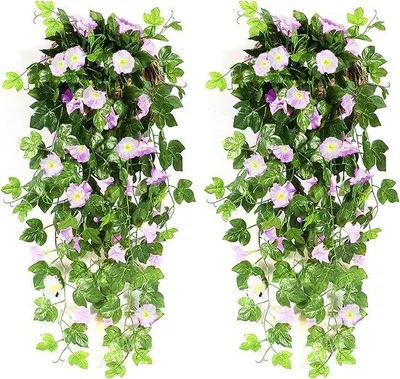 Zdjęcie produktu dla Unyqoos® Sztuczne rośliny wiszące (wisteria), zestaw 2 lub 4 sztuki, wysokość ok. 90 cm, kwiaty z jedwabiu i pnącza z tworzywa sztucznego – dekoracja balkonu i tarasu