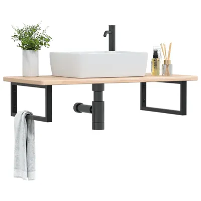 Immagine prodotto di Maison Exclusive - Ripiano a Parete per Lavabo in Acciaio e Massello di Rovere
