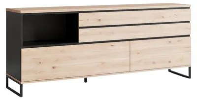 Productafbeelding van Kommode JOVAN met 2 lades, geschikt voor de woonkamer, in de kleur eiken "Artisan" antraciet. Woonkamerkasten